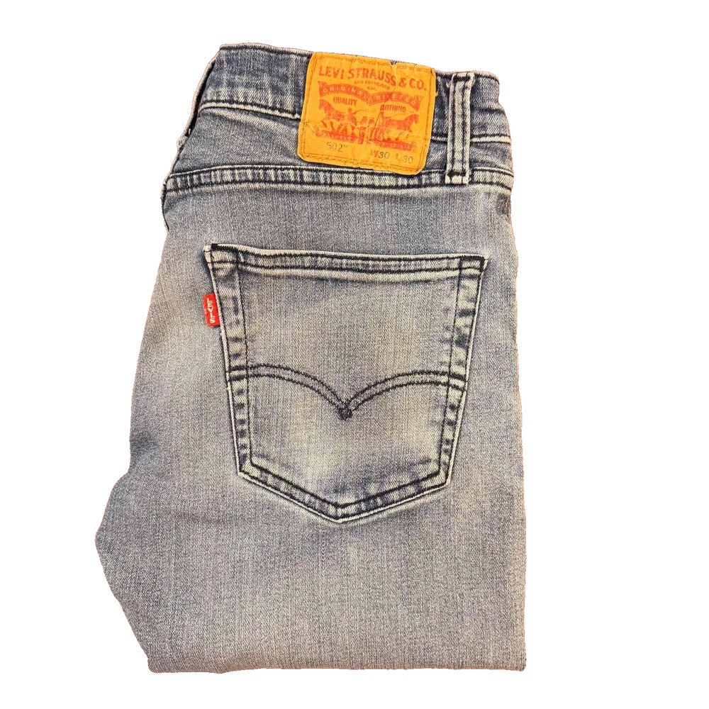 Levis 502 Jeans Mens 30x30 Premium Big E Straight Stretch Blue Denim Light Wash